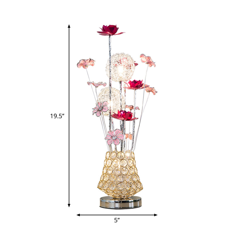 Art Decor Rose and Dandelion Night Light LED Ironic Desk Lighting with Inserted Crystal Vase in Gold Clearhalo 'Lamps' 'Table Lamps' Lighting' 1290360