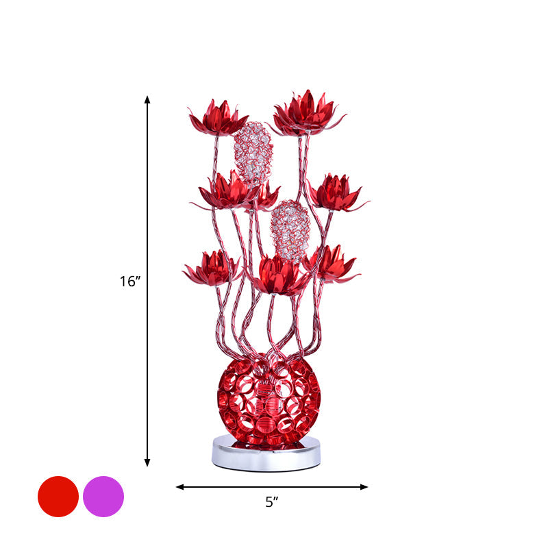 LED Ball Shape Table Lamp Decorative Red/Purple Aluminum Floral Nightstand Lighting, 16