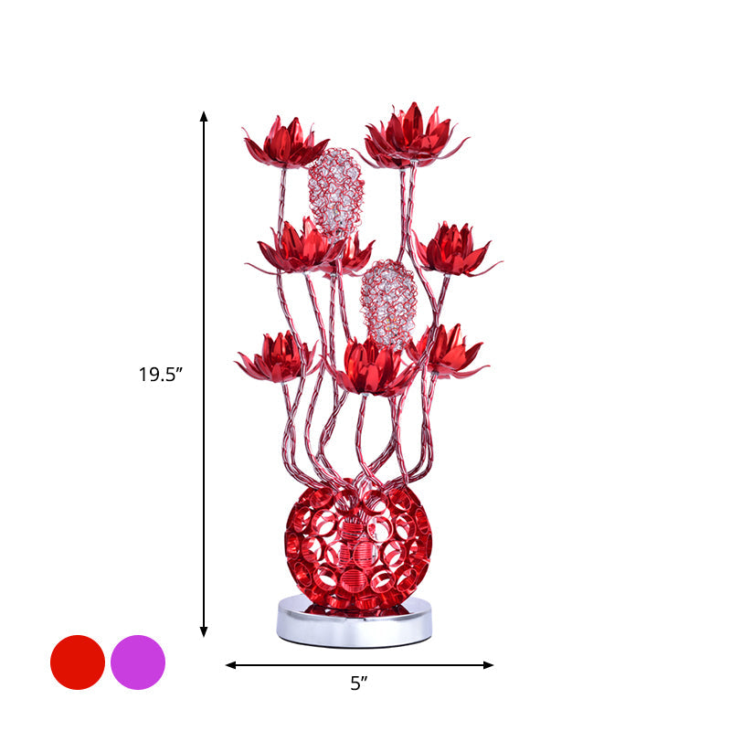 LED Ball Shape Table Lamp Decorative Red/Purple Aluminum Floral Nightstand Lighting, 16