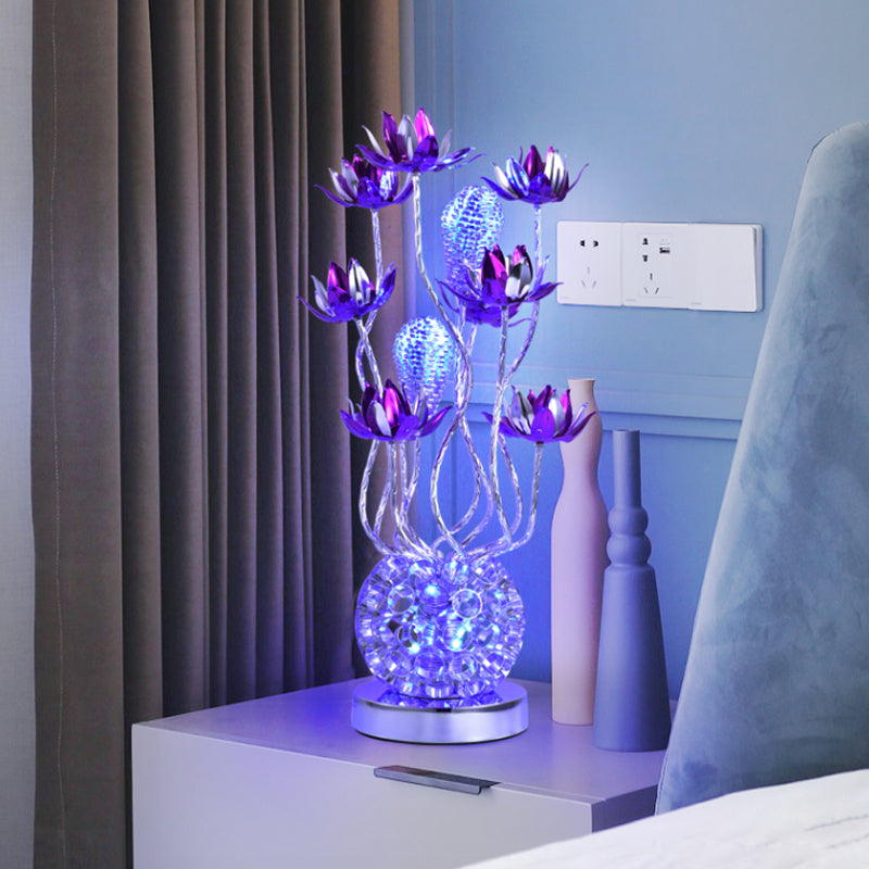 LED Ball Shape Table Lamp Decorative Red/Purple Aluminum Floral Nightstand Lighting, 16