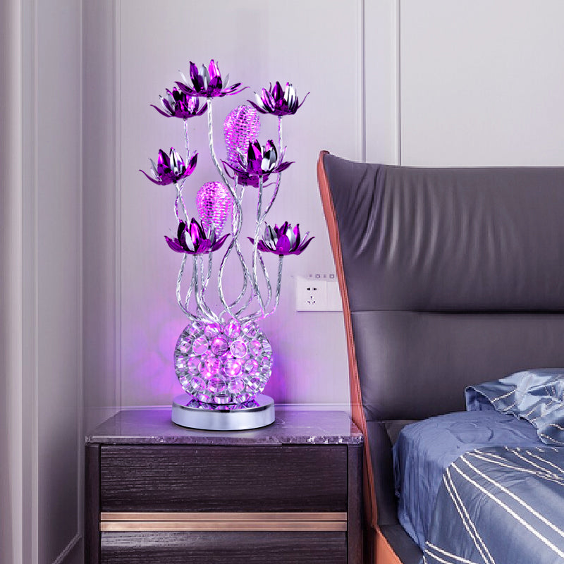 LED Ball Shape Table Lamp Decorative Red/Purple Aluminum Floral Nightstand Lighting, 16