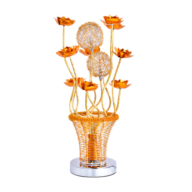 Basket-Like Aluminum Desk Light Art Decor Bedside LED Vine Night Table Lamp with Blossom and Orb Decor in Gold/Silver Clearhalo 'Lamps' 'Table Lamps' Lighting' 1290377