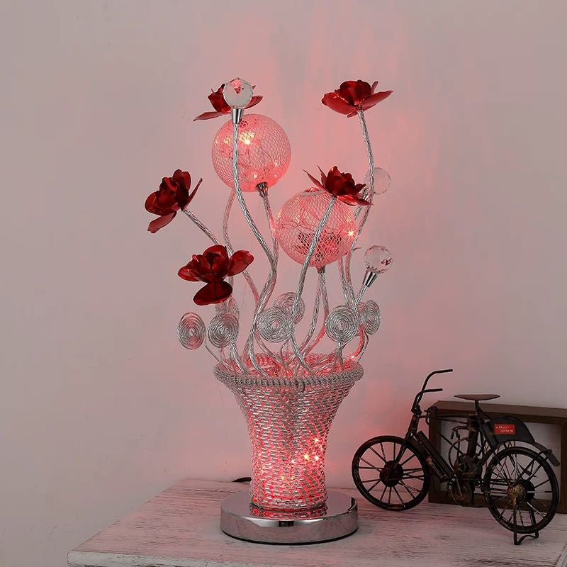 Basket-Like Aluminum Desk Light Art Decor Bedside LED Vine Night Table Lamp with Blossom and Orb Decor in Gold/Silver Clearhalo 'Lamps' 'Table Lamps' Lighting' 1290381