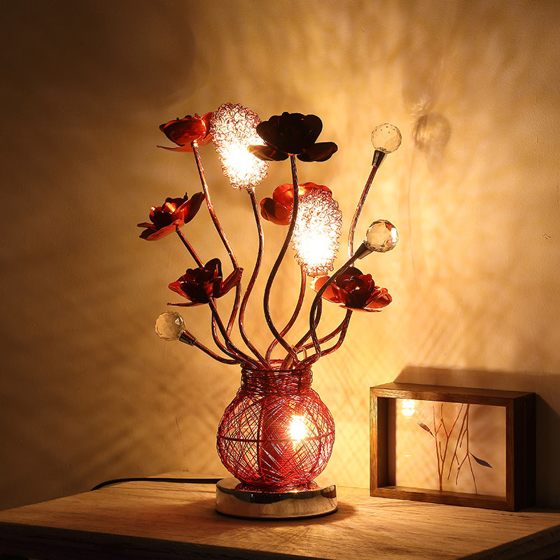 Red LED Flower Nightstand Lamp Decorative Metal Entwing Branch Table Lighting with Jar Base Clearhalo 'Lamps' 'Table Lamps' Lighting' 1290384