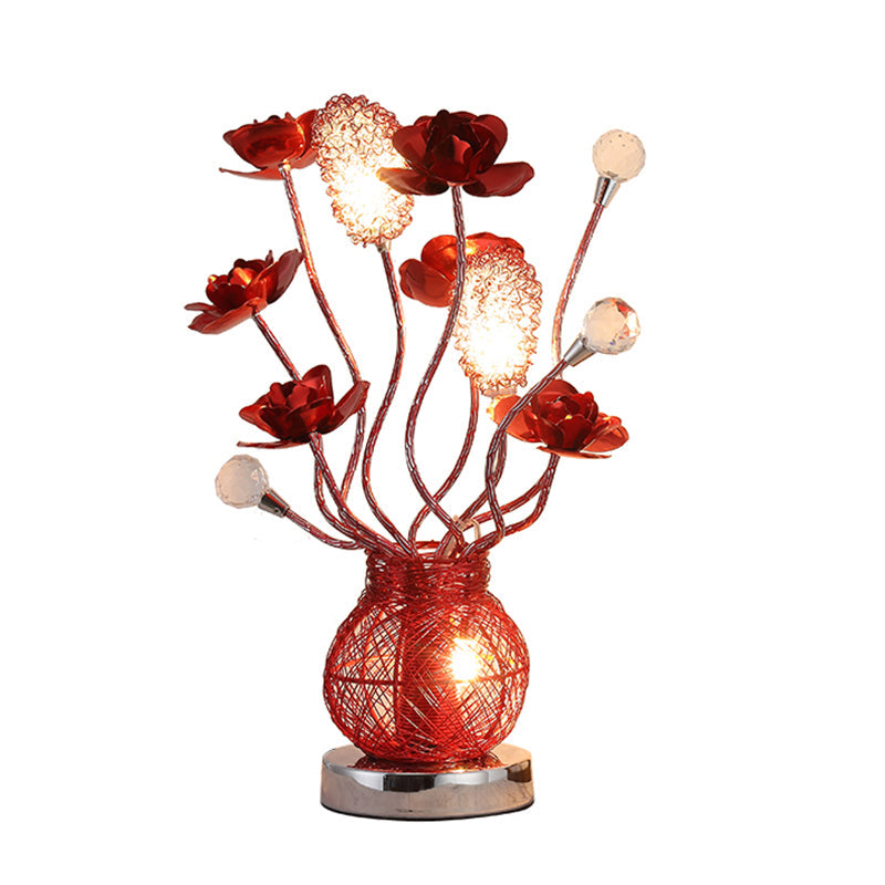 Red LED Flower Nightstand Lamp Decorative Metal Entwing Branch Table Lighting with Jar Base Clearhalo 'Lamps' 'Table Lamps' Lighting' 1290385