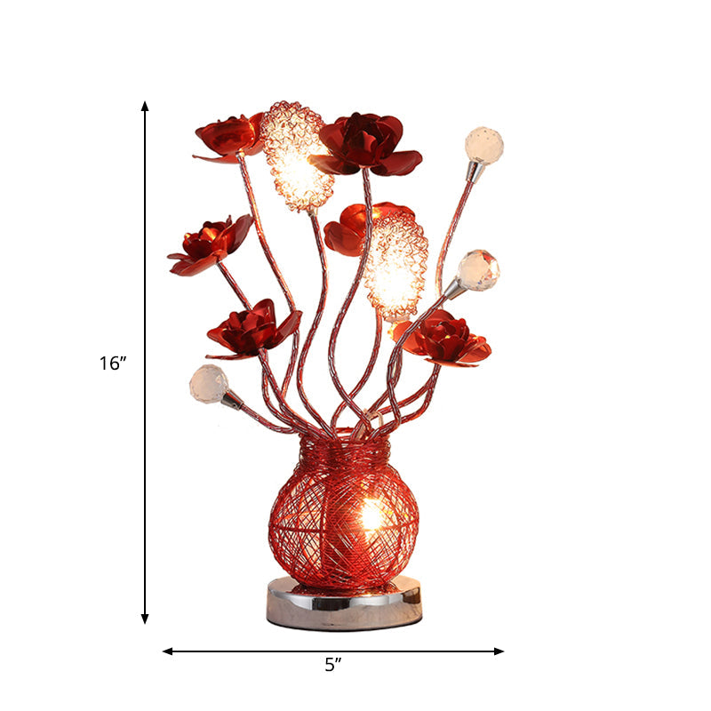 Red LED Flower Nightstand Lamp Decorative Metal Entwing Branch Table Lighting with Jar Base Clearhalo 'Lamps' 'Table Lamps' Lighting' 1290386