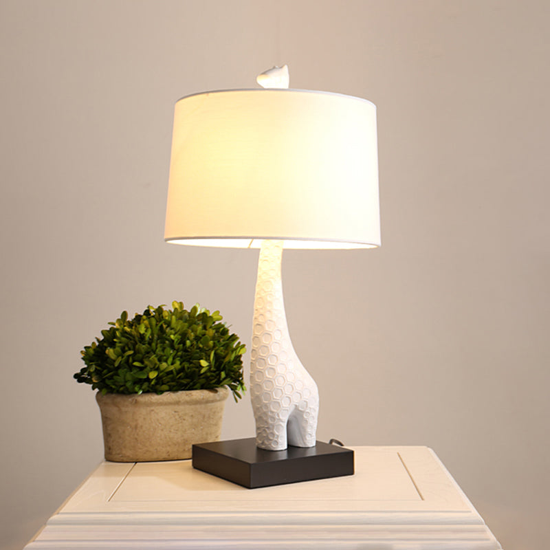 White Single Drum Study Lamp Modernism Fabric LED Reading Light with Giraffe Base for Bedroom White Clearhalo 'Lamps' 'Table Lamps' Lighting' 133706