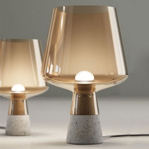 Open-Top Table Lamp Modern Grey/Brown/Clear Glass 1 Light Reading Night Table Light with Cement Base, 8