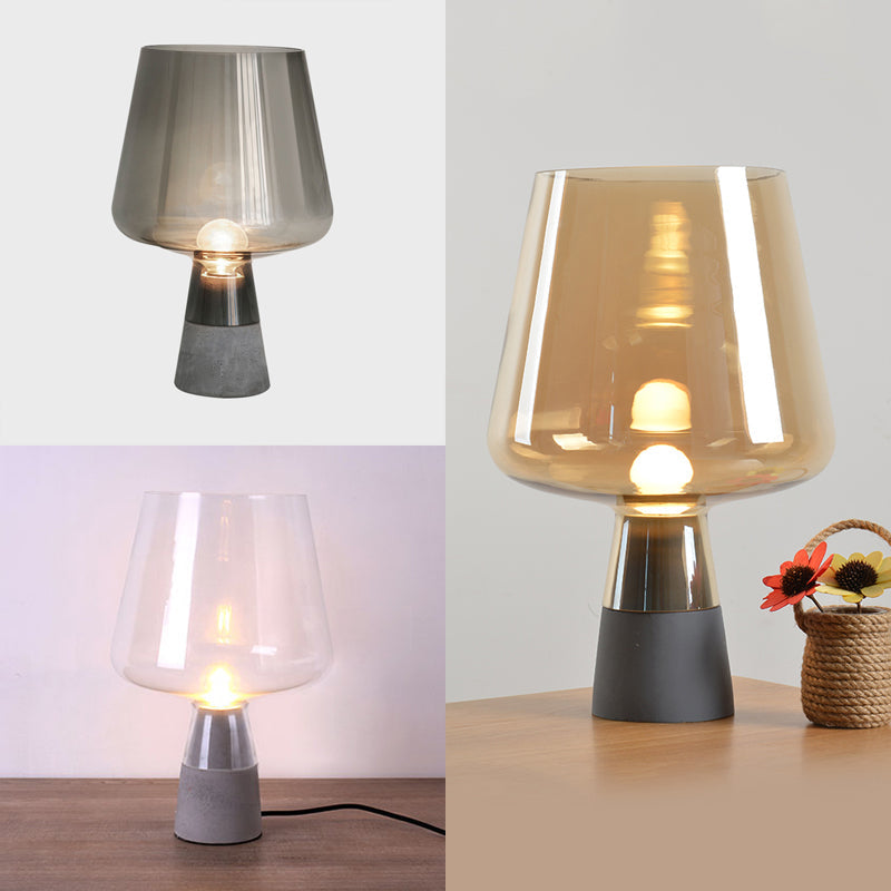 Open-Top Table Lamp Modern Grey/Brown/Clear Glass 1 Light Reading Night Table Light with Cement Base, 8