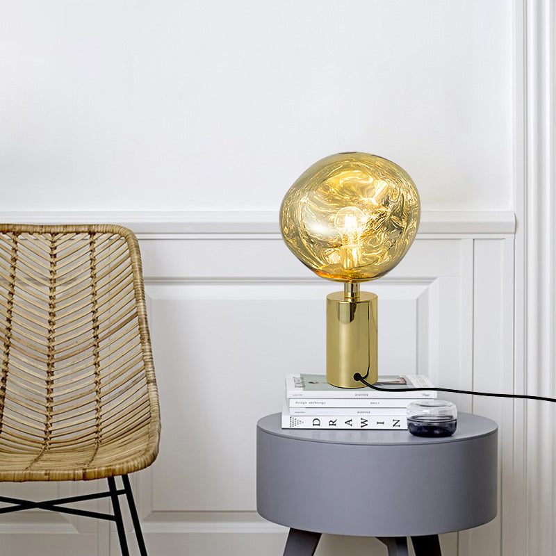 Modernist Style Molten Table Lighting Silver/Gold Hand-Blown Glass 1 Head Living Room Table Lamp Gold Clearhalo 'Lamps' 'Table Lamps' Lighting' 133817