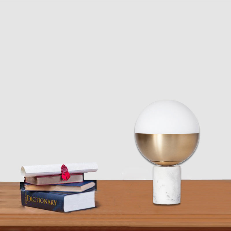 Brass Orbit Shade Table Lamp Modernism Style 1-Light Opal Glass Table Lighting with Marble Base Brass Clearhalo 'Lamps' 'Table Lamps' Lighting' 133935