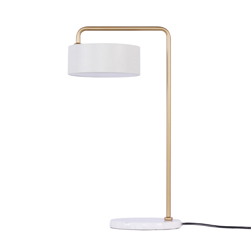 Minimalist Drum Shade Table Light Marble and Metal 1 Light Living Room Table Lighting in White Clearhalo 'Lamps' 'Table Lamps' Lighting' 134097