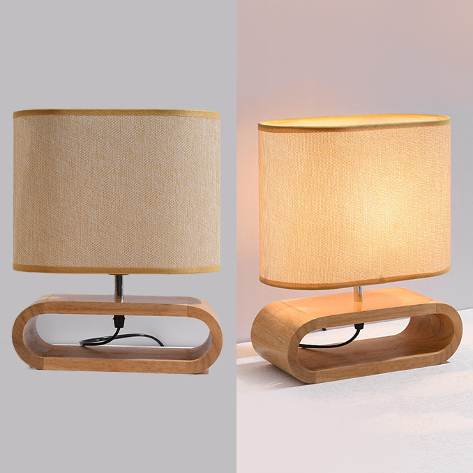 Fabric Drum Reading Book Light Contemporary 1 Light Desk Lamp in White with Wood Base Clearhalo 'Lamps' 'Table Lamps' Lighting' 134396