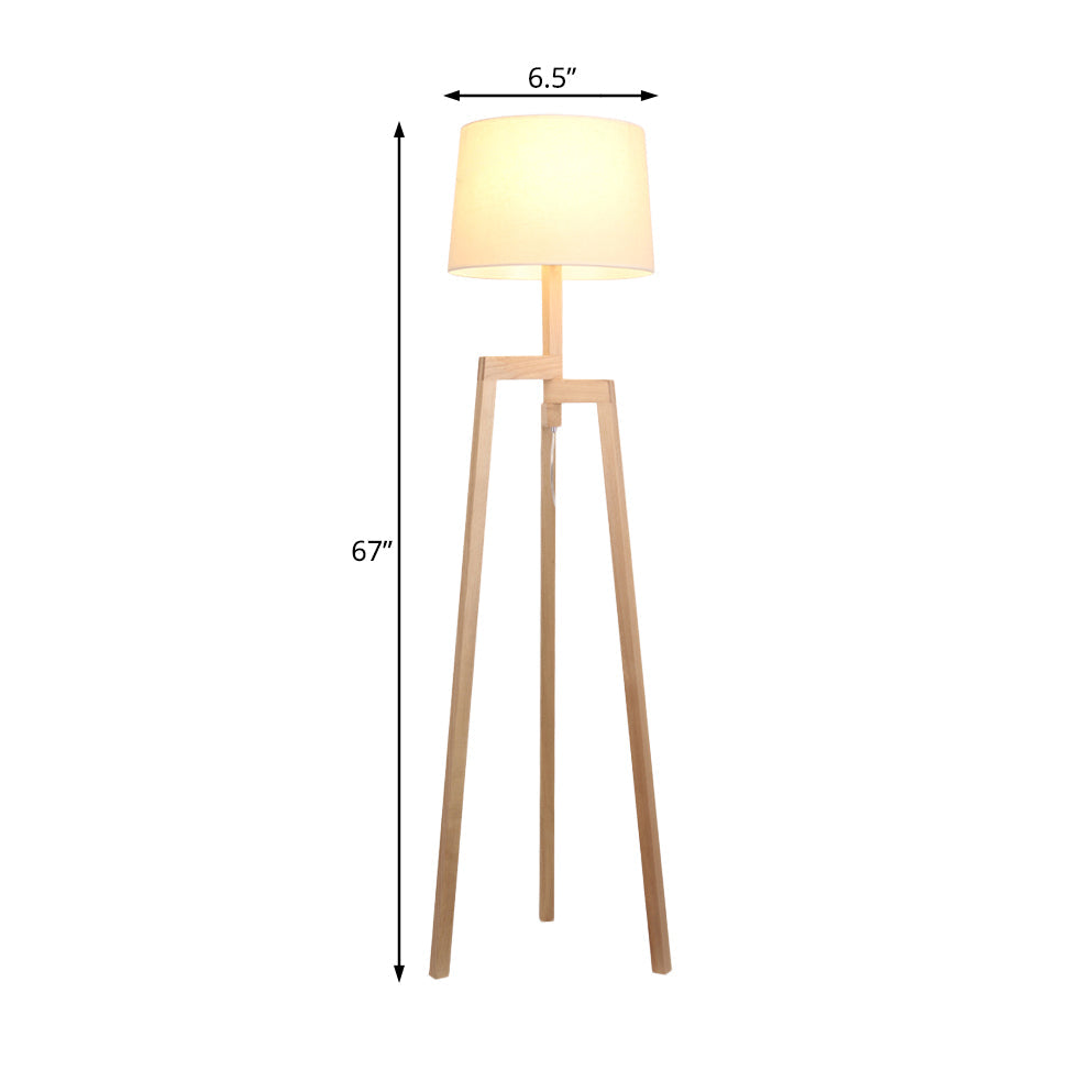 White Tapered Reading Floor Lamp Modernism Fabric Standing Light with Wooden Tripod Clearhalo 'Floor Lamps' 'Lamps' Lighting' 134943