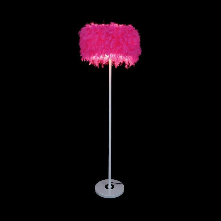 Feather Drum Shade Floor Lamp Modern Style 1-Light Floor Lighting in Multi Colors for Living Room Rose Red Clearhalo 'Lamps' 'Table Lamps' Lighting' 134949