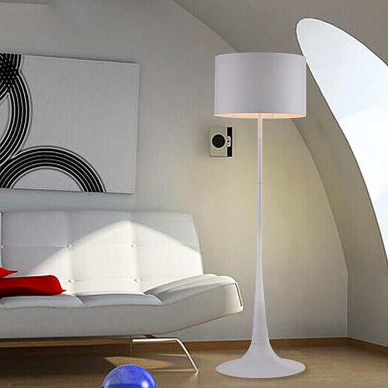 Black/White Drum Shade Floor Lamp Modern Style 1 Light Aluminum Floor Light for Living Room, 12