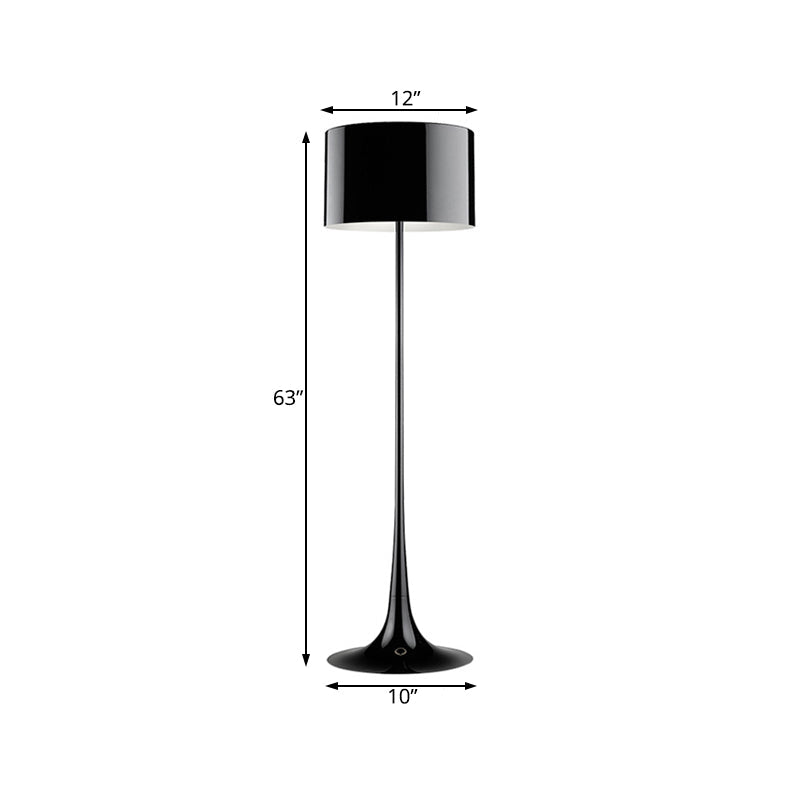 Black/White Drum Shade Floor Lamp Modern Style 1 Light Aluminum Floor Light for Living Room, 12