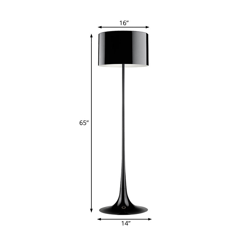 Black/White Drum Shade Floor Lamp Modern Style 1 Light Aluminum Floor Light for Living Room, 12