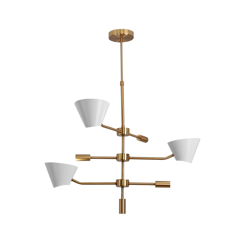 White Cone Shade Chandelier Light Contemporary 3 Lights Metal Hanging Chandelier Light for Living Room Clearhalo 'Ceiling Lights' 'Chandeliers' 'Modern Chandeliers' 'Modern' Lighting' 135583