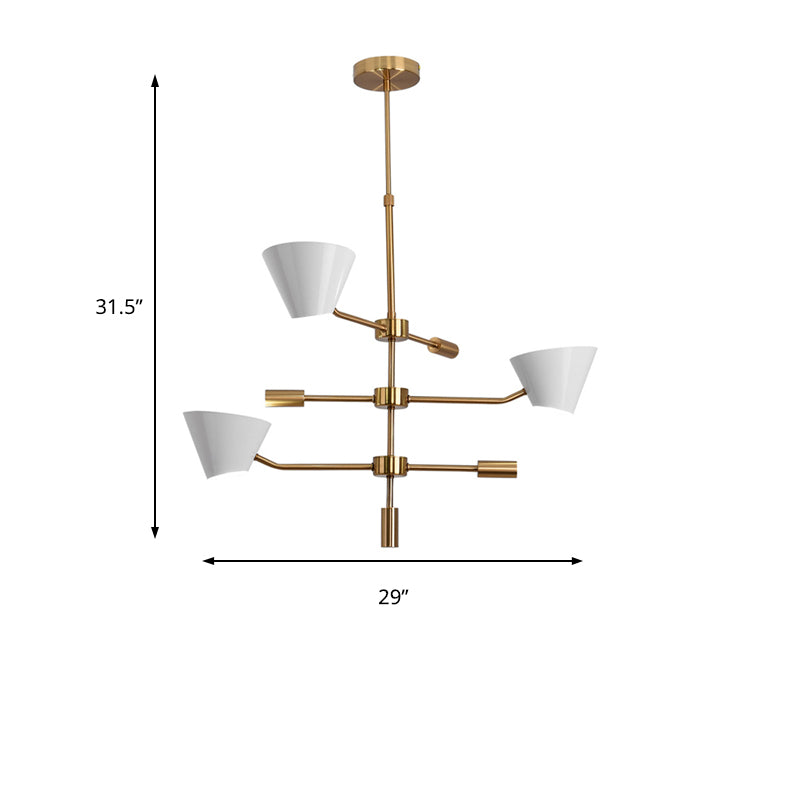 White Cone Shade Chandelier Light Contemporary 3 Lights Metal Hanging Chandelier Light for Living Room Clearhalo 'Ceiling Lights' 'Chandeliers' 'Modern Chandeliers' 'Modern' Lighting' 135584