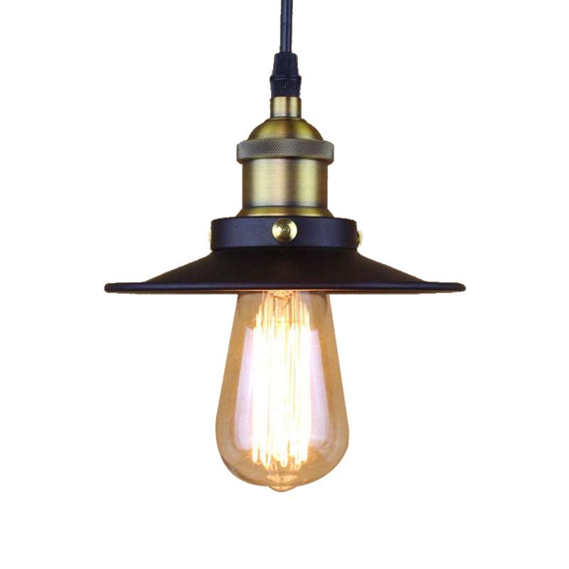 Metallic Flat Shade Ceiling Pendant Retro Stylish 1 Bulb Coffee Shop Hanging Lamp in Black, 7