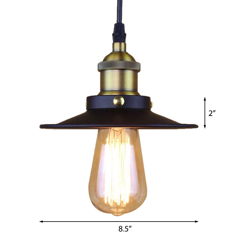 Metallic Flat Shade Ceiling Pendant Retro Stylish 1 Bulb Coffee Shop Hanging Lamp in Black, 7