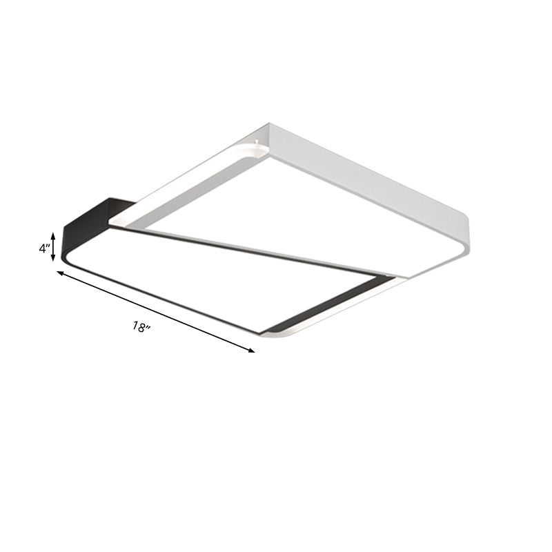 White Square Ceiling Flush Mount with Acrylic Shade Simple Style LED 18