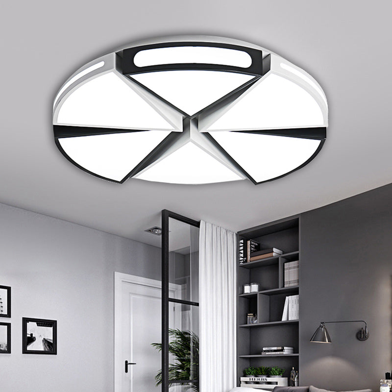 Triangle Flush Light with Round Shade Minimalism Acrylic Warm/White Light LED Living Room Flush Pendant Light in Black/White, 16