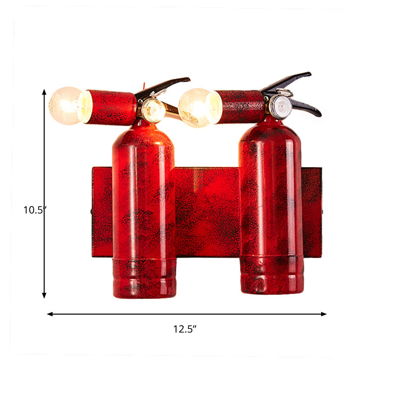 2 Lights Fire Extinguisher Sconce Lamp Rustic Loft Metal Wall Lighting for Kitchen in Red Clearhalo 'Wall Lamps & Sconces' 'Wall Lights' Lighting' 136752