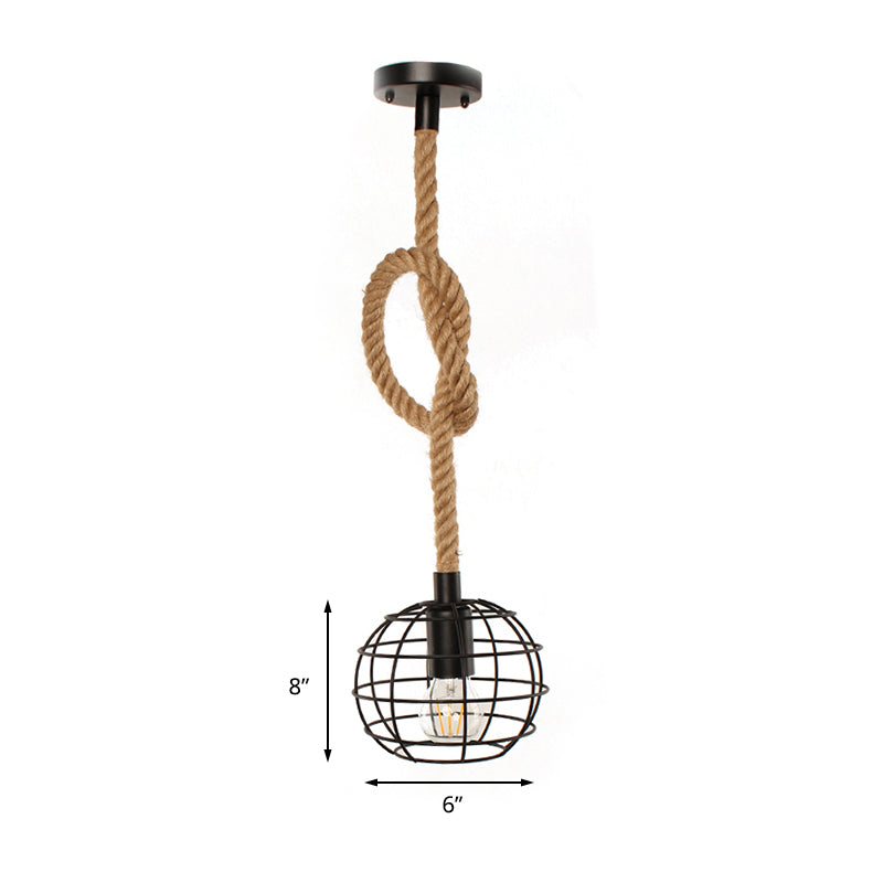 Industrial Wire Globe Pendant Lamp 1 Bulb Metal Suspension Light with Adjustable Rope in Black for Dining Room Clearhalo 'Ceiling Lights' 'Industrial Pendants' 'Industrial' 'Middle Century Pendants' 'Pendant Lights' 'Pendants' 'Tiffany' Lighting' 137142