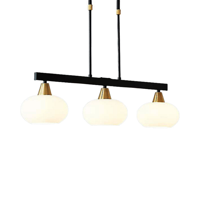 White Glass Oval Shade Chandelier Light 3/6 Lights Modern Hanging Pendant in Black Clearhalo 'Ceiling Lights' 'Island Lights' Lighting' 137273