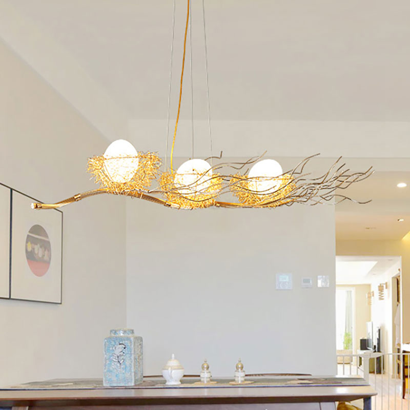 Wire Mesh Bird Nest Island Lighting 3-Light Modern Chandelier Light in Gold for Restaurant Gold Clearhalo 'Ceiling Lights' 'Island Lights' Lighting' 137275