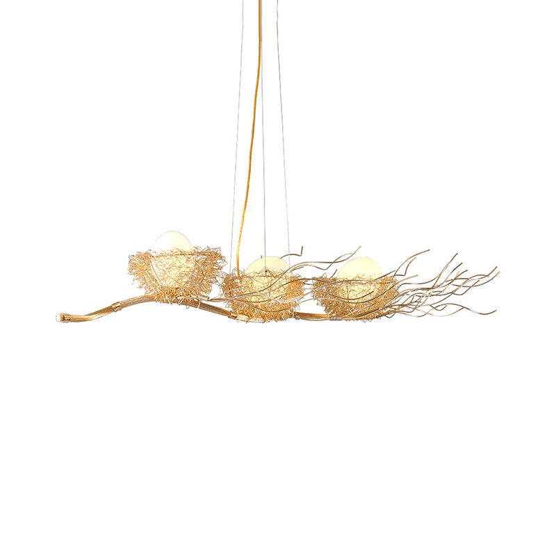 Wire Mesh Bird Nest Island Lighting 3-Light Modern Chandelier Light in Gold for Restaurant Clearhalo 'Ceiling Lights' 'Island Lights' Lighting' 137277