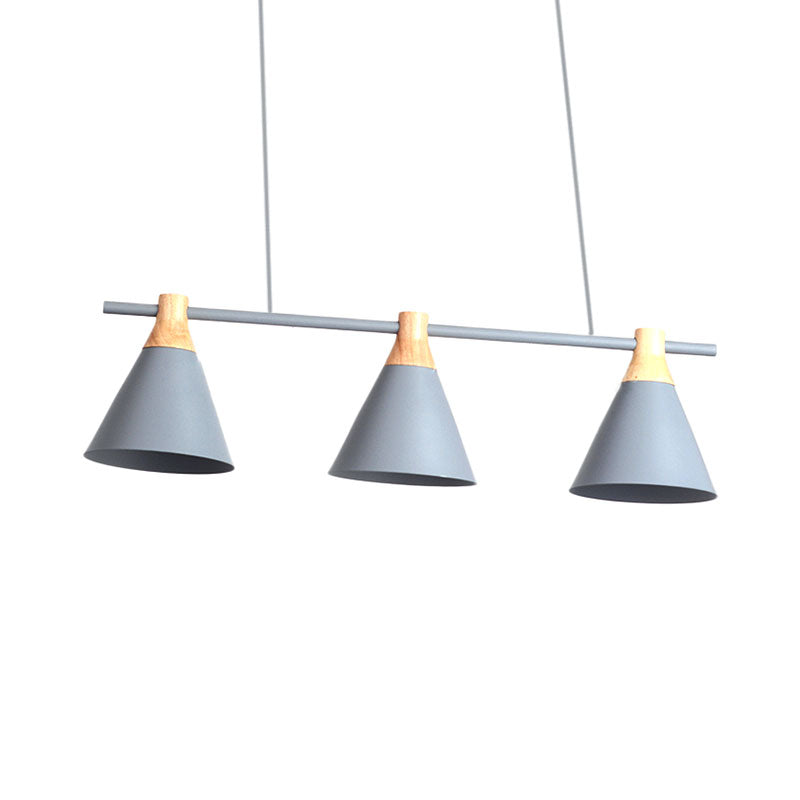 Triple Light Cone Shade Island Lighting Nordic Metal Hanging Chandelier in Green/Grey/Yellow for Kitchen Clearhalo 'Ceiling Lights' 'Island Lights' Lighting' 137336