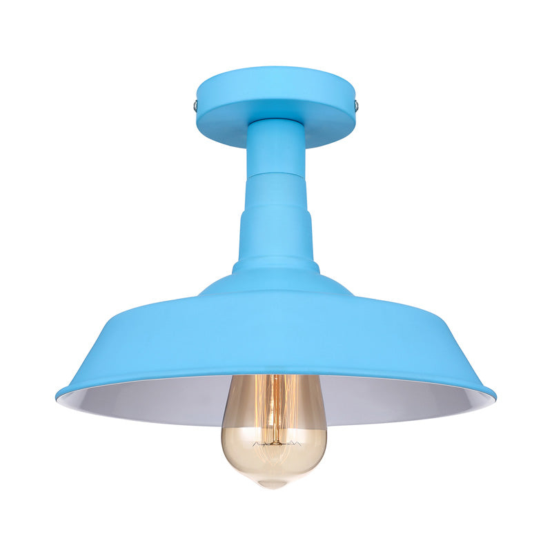 Vintage Style Barn Semi Flush Mount Light 1 Light Metal Ceiling Lighting in Blue/Green for Corridor Clearhalo 'Ceiling Lights' 'Close To Ceiling Lights' 'Close to ceiling' 'Flush mount' 'Industrial Flush Mount' Lighting' 137688