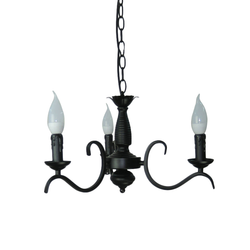 3/5 Heads Flameless Candle Chandelier Lighting Vintage Style Black Metallic Hanging Lamp for Living Room Clearhalo 'Cast Iron' 'Ceiling Lights' 'Chandeliers' 'Industrial Chandeliers' 'Industrial' 'Metal' 'Middle Century Chandeliers' 'Rustic Chandeliers' 'Tiffany' Lighting' 137806