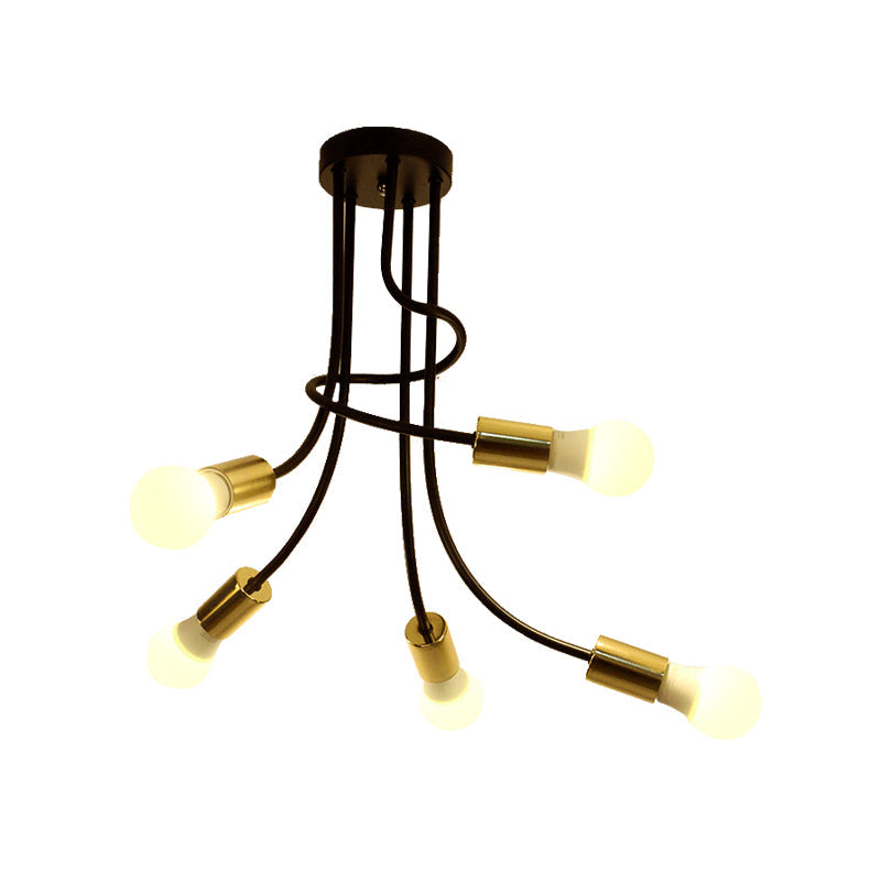 Vintage Bare Bulb Ceiling Light 1 Head Metallic Semi Flush Light with Curved Arm in Black/Gold for Bedroom Clearhalo 'Ceiling Lights' 'Close To Ceiling Lights' 'Close to ceiling' 'Semi-flushmount' Lighting' 137937