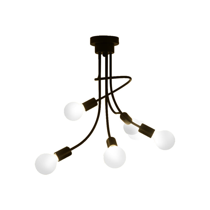 Vintage Bare Bulb Ceiling Light 1 Head Metallic Semi Flush Light with Curved Arm in Black/Gold for Bedroom Clearhalo 'Ceiling Lights' 'Close To Ceiling Lights' 'Close to ceiling' 'Semi-flushmount' Lighting' 137940