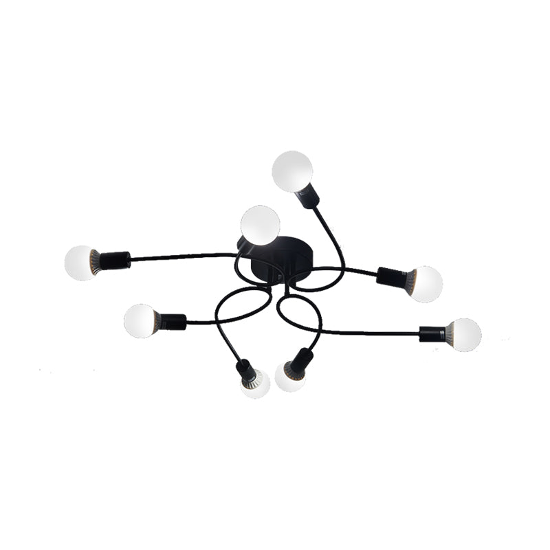 Vintage Style Twisted Arm Ceiling Light 8 Lights Metallic Semi Flush Mount Lighting in Black/White for Living Room Clearhalo 'Ceiling Lights' 'Close To Ceiling Lights' 'Close to ceiling' 'Semi-flushmount' Lighting' 137943