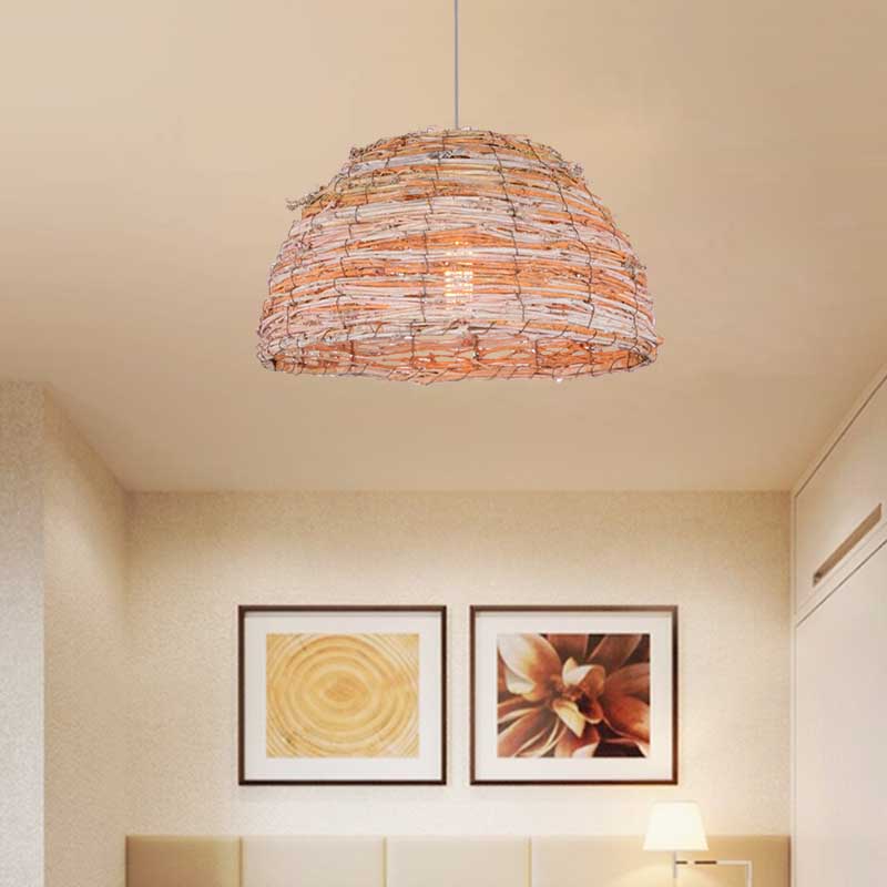 Beige Dome Shade Ceiling Hanging Light Rustic Bine Single Pendant Light for Restaurant Beige Clearhalo 'Ceiling Lights' 'Pendant Lights' 'Pendants' Lighting' 137994_b720b0c7-8792-4671-a3a0-637ffa877c64