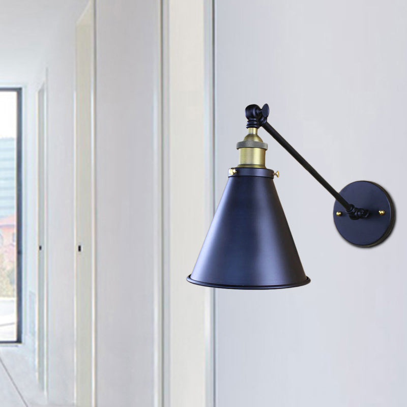 Black Finish Conical Wall Sconce Light Retro Stylish Metal 1 Head Corridor Wall Lighting, 2 Packs Black Clearhalo 'Art deco wall lights' 'Cast Iron' 'Glass' 'Industrial wall lights' 'Industrial' 'Middle century wall lights' 'Modern' 'Rustic wall lights' 'Tiffany' 'Traditional wall lights' 'Wall Lamps & Sconces' 'Wall Lights' Lighting' 138021