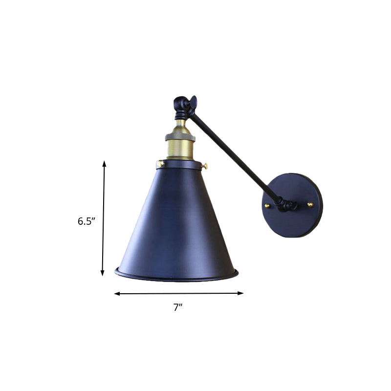 Black Finish Conical Wall Sconce Light Retro Stylish Metal 1 Head Corridor Wall Lighting, 2 Packs Clearhalo 'Art deco wall lights' 'Cast Iron' 'Glass' 'Industrial wall lights' 'Industrial' 'Middle century wall lights' 'Modern' 'Rustic wall lights' 'Tiffany' 'Traditional wall lights' 'Wall Lamps & Sconces' 'Wall Lights' Lighting' 138024