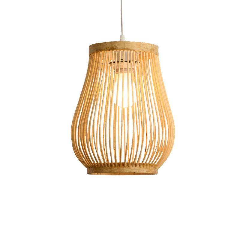 Bamboo Woven Shade Pendant Ceiling Light Asian Style 1 Bulb Beige Hanging Lamp, 7