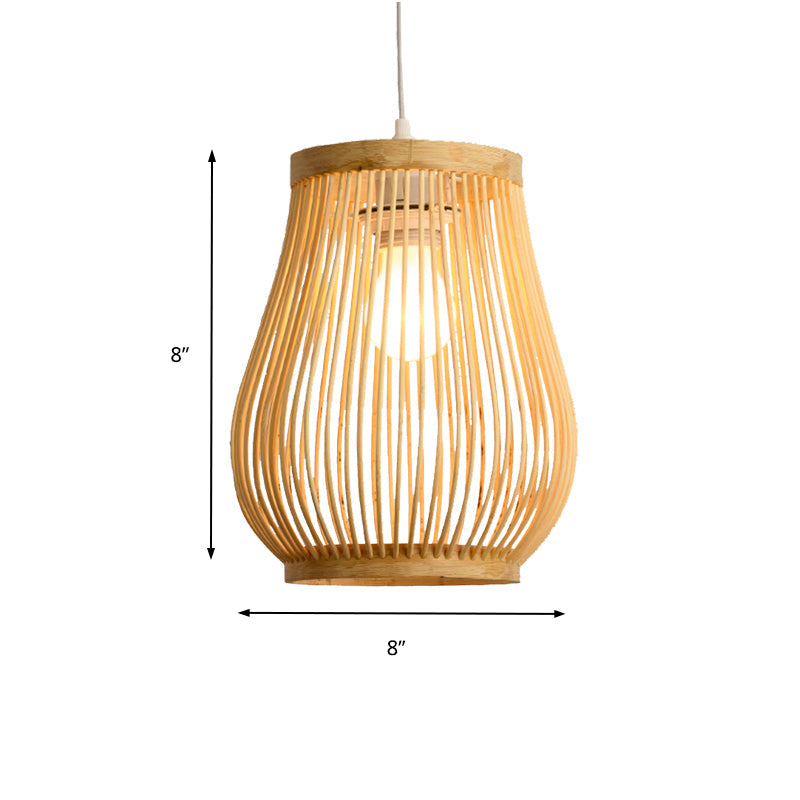 Bamboo Woven Shade Pendant Ceiling Light Asian Style 1 Bulb Beige Hanging Lamp, 7