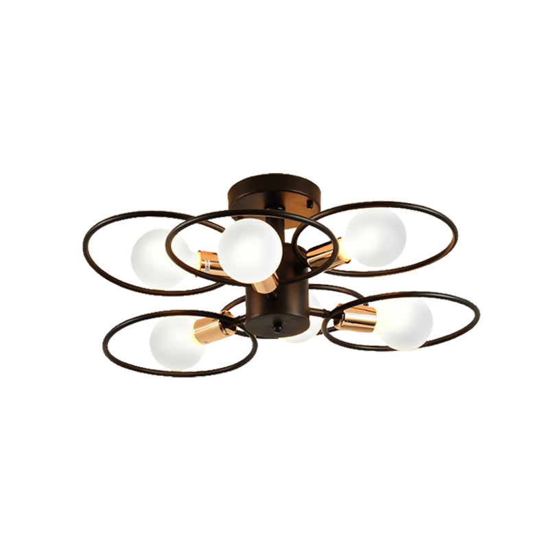 Triple Rings Metal Semi Mount Lighting Industrial 3/6 Lights Bedroom Ceiling Light Fixture in Black Clearhalo 'Ceiling Lights' 'Close To Ceiling Lights' 'Close to ceiling' 'Semi-flushmount' Lighting' 138104