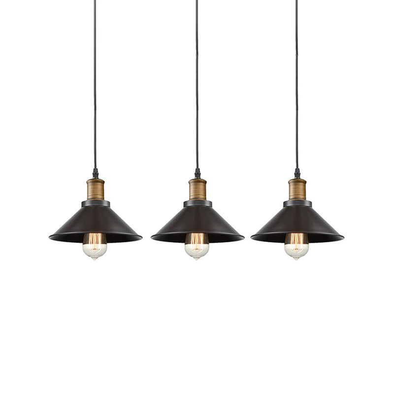 3 Pack Cone Shade Restaurant Pendant Light Vintage Metal 1 Light Black Hanging Ceiling Light Clearhalo 'Art Deco Pendants' 'Black' 'Cast Iron' 'Ceiling Lights' 'Ceramic' 'Crystal' 'Industrial Pendants' 'Industrial' 'Metal' 'Middle Century Pendants' 'Pendant Lights' 'Pendants' 'Rustic Pendants' 'Tiffany' Lighting' 138112