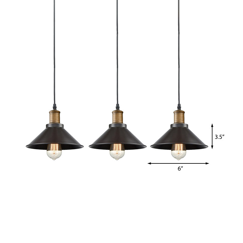 3 Pack Cone Shade Restaurant Pendant Light Vintage Metal 1 Light Black Hanging Ceiling Light Clearhalo 'Art Deco Pendants' 'Black' 'Cast Iron' 'Ceiling Lights' 'Ceramic' 'Crystal' 'Industrial Pendants' 'Industrial' 'Metal' 'Middle Century Pendants' 'Pendant Lights' 'Pendants' 'Rustic Pendants' 'Tiffany' Lighting' 138113