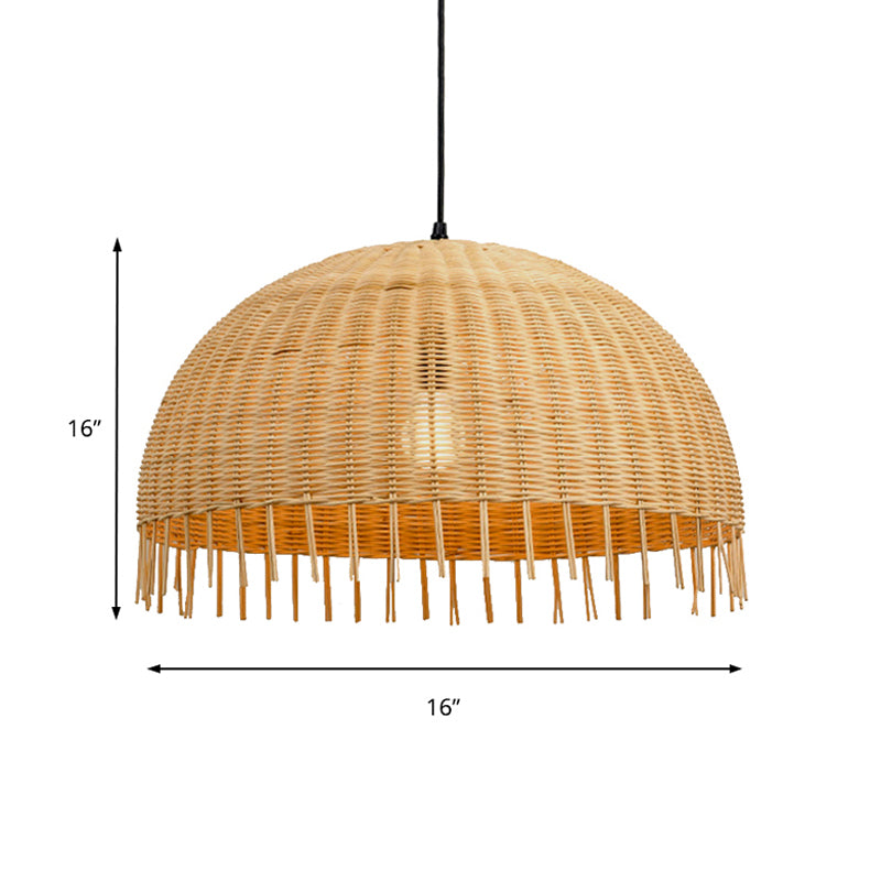 Beige Hand-Woven Pendant Light Fixture with Dome Shade Modern Style 12