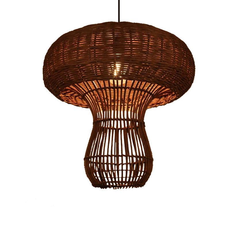 1 Light Hallway Hanging Light with Mushroom Rattan Shade Asian Style Brown/Beige Pendant Lighting Clearhalo 'Ceiling Lights' 'Pendant Lights' 'Pendants' Lighting' 138129