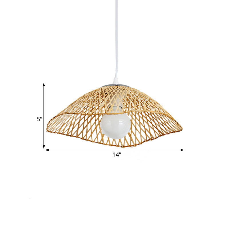 Hand-Knitted Bamboo Pendant Light with Dome Shade Asian Style 1 Head Beige Hanging Lamp for Living Room, 14